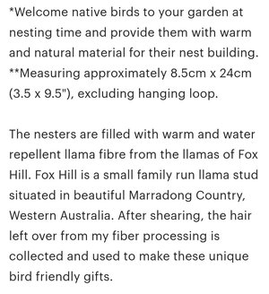 Llama Fibre Bird Nester: Natural Nesting Material in Black Holder
