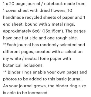 Flower Handmade recycled paper journal / notebook with binder rings and botanicals / petals. Extra pages available.
