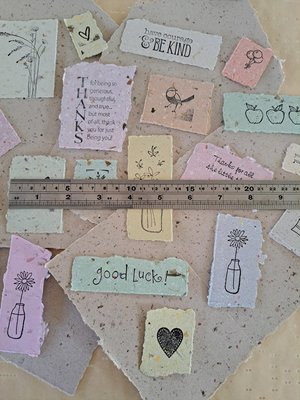 Hand Stamped Ephemera: Handmade Recycled Paper Pieces for Junk Journals, scrapbooks - 20 pieces
