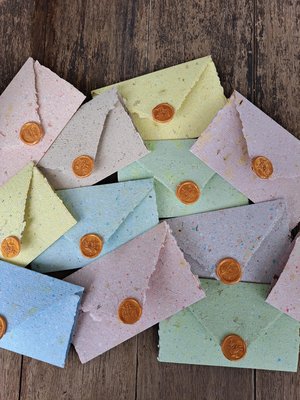 6 Old fashioned Lettergrams - Handmade Recycled Writing Paper - mixed colour folding letter sheets with seal. Gift boxed