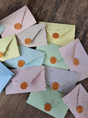 6 Old fashioned Lettergrams - Handmade Recycled Writing Paper - mixed colour folding letter sheets with seal. Gift boxed