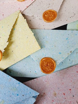 6 Old fashioned Lettergrams - Handmade Recycled Writing Paper - mixed colour folding letter sheets with seal. Gift boxed