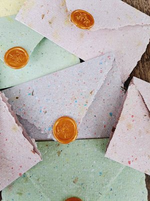 6 Old fashioned Lettergrams - Handmade Recycled Writing Paper - mixed colour folding letter sheets with seal. Gift boxed