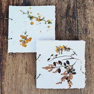 Handmade recycled paper journal / notebook with dried flower cover, binder rings and pages with botanicals / petals. Extra pages available.