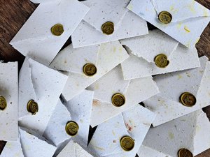 Gift Box of 6 Old fashioned Lettergrams - Handmade Recycled Writing Paper Folding Letters - neutral tones with wax seal.