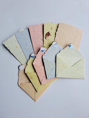 MINI Handmade Recycled Paper sheets and envelopes, mixed colours in gift box