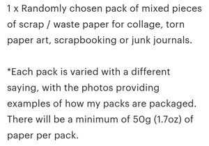 One random, mixed lucky dip mystery scrap pack of Handmade Recycled Waste Papers, Junk Journal papers, for scrapbooks, workshops, teachers.