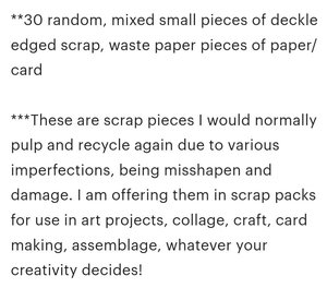 Damaged / Scrap Small Paper Pieces for Art / Craft Project. REJECTED 30 x Rough Handmade Recycled Paper with deckle edge bundle / pack.
