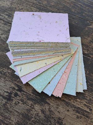 4 x 6"  Coloured Recycled Paper, Mixed Handmade Paper, 50 sheets Botanicals, Flowers, Assemblage, Poet's Paper, Calligraphy Paper, Letters