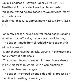 Botanical Handmade Recycled Paper - Neutral Tones, torn and Deckle Edges (2.5x2.5", 100 Sheets)