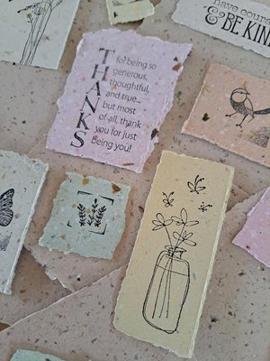 Hand Stamped Ephemera: Handmade Recycled Paper Pieces for Junk Journals, scrapbooks - 20 pieces