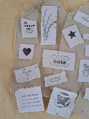 Ephemera - 20 pieces of hand stamped, handmade recycled paper for vintage junk journal and scrapbooks