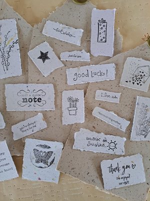 Ephemera - 20 pieces of hand stamped, handmade recycled paper for vintage junk journal and scrapbooks