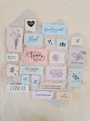 Handmade Stamped Recycled Paper Ephemera Pack: Junk Journal Supplies, 20 small pieces