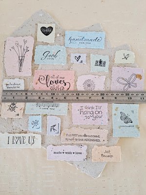Handmade Stamped Recycled Paper Ephemera Pack: Junk Journal Supplies, 20 small pieces