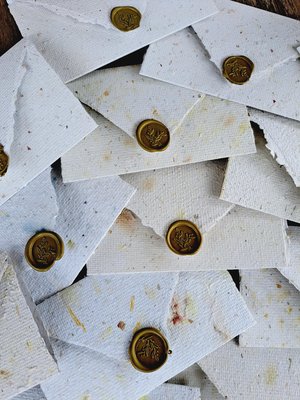 Gift Box of 6 Old fashioned Lettergrams - Handmade Recycled Writing Paper Folding Letters - neutral tones with wax seal.