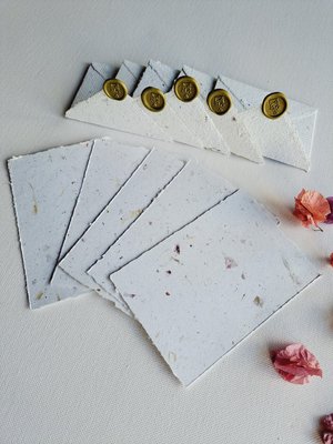 MINI Handmade Recycled Paper  note and envelope set with botanicals in gift box