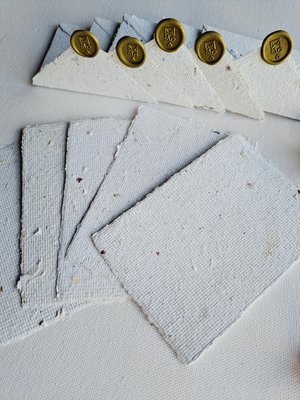 MINI Handmade Recycled Paper  note and envelope set with botanicals in gift box