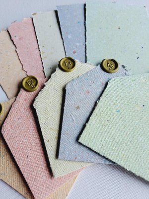 MINI Handmade Recycled Paper sheets and envelopes - colourful