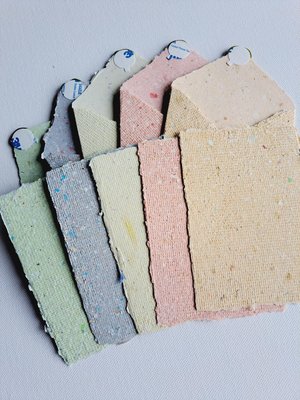 MINI Handmade Recycled Paper sheets and envelopes - colourful