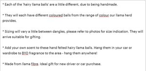 Hairy Llama Balls. Handmade Car Mirror Dangle Diffuser. BYO scent or essential oil