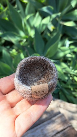 Tiny Llama Fibre fuzzy ring dish / bowl. Rustic farmhouse decor