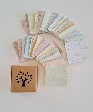 Box of Note Paper. 50 Handmade small sheets. 3 inch sqaure Recycled Note Paper. Gift Boxed. Deckle edge and Hand Torn pieces