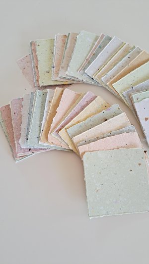 Box of Note Paper. 50 Handmade small sheets. 3 inch sqaure Recycled Note Paper. Gift Boxed. Deckle edge and Hand Torn pieces