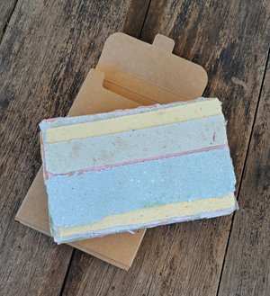 Small pouch of mixed handmade paper off-cut strips / pieces for torn paper art / mixed media
