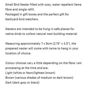 Small Bird Nester with refill in gift boxes. Llama Fibre Nesting Material for garden / bird lover. Birdhouse / birdbath / feeder accessory