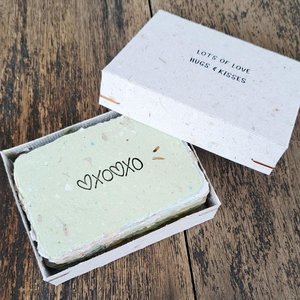 Little box of love, hugs and kisses. 30 Handmade Recycled Paper love notes. XO