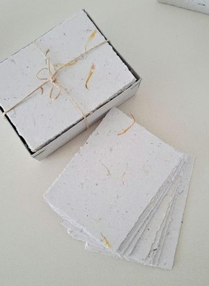 40 x Handmade papers, 4 x 3 Inch Recycled Paper Stationery Box
