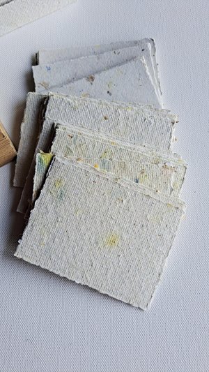 30 Handmade recycled papers with commercially recycled brown envelopes. 4x3 Inch Stationery Set in Gift Box