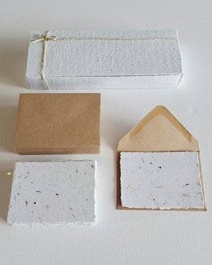 30 Handmade recycled papers with commercially recycled brown envelopes. 4x3 Inch Stationery Set in Gift Box