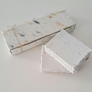 50 Pieces of thick handmade recycled card 4x3 Inch in Gift Box. Cream in colour, deckle and rough torn edges