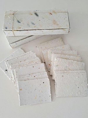 50 Pieces of thick handmade recycled card 4x3 Inch in Gift Box. Cream in colour, deckle and rough torn edges