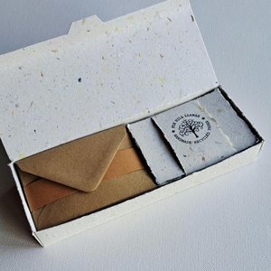 30 Handmade recycled papers with commercially recycled brown envelopes. 4x3 Inch Stationery Set in Gift Box