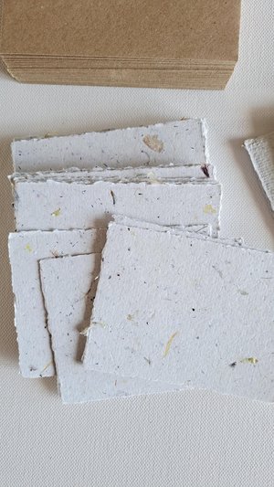 30 Handmade recycled papers with commercially recycled brown envelopes. 4x3 Inch Stationery Set in Gift Box