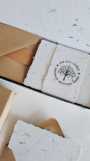 30 Handmade recycled papers with commercially recycled brown envelopes. 4x3 Inch Stationery Set in Gift Box
