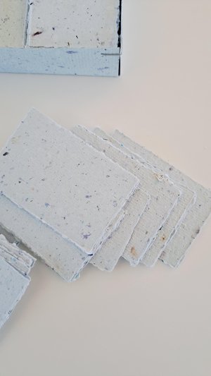 Handmade recycled card 4x3 or 2x3 Inch. Pale blue in colour, deckle and rough torn edges