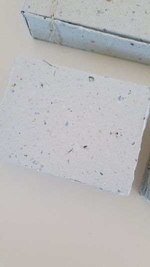Handmade recycled card 4x3 or 2x3 Inch. Pale blue in colour, deckle and rough torn edges