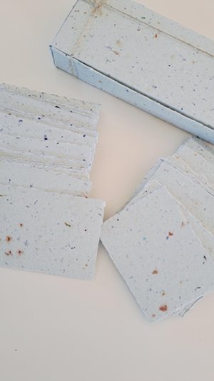 Handmade recycled card 4x3 or 2x3 Inch. Pale blue in colour, deckle and rough torn edges