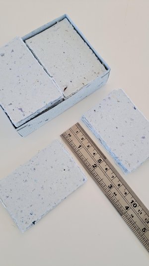 Handmade recycled card 4x3 or 2x3 Inch. Pale blue in colour, deckle and rough torn edges