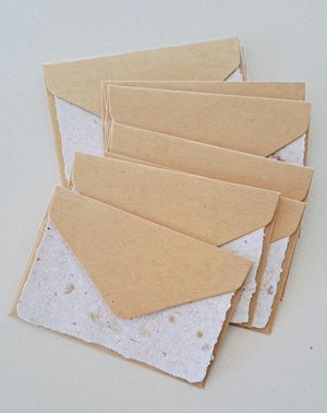 Handmade recycled small note papers with brown envelopes