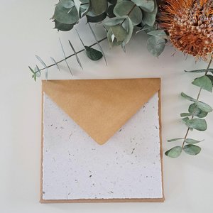 5 Sheets of 6x6 inch Handmade Recycled Paper with grass / lawn with square brown envelopes