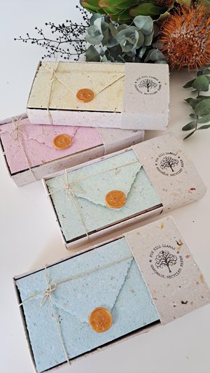 6 Old fashioned Lettergrams - Handmade Recycled Writing Paper - mixed colour folding letter sheets with seal. Gift boxed