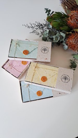 6 Old fashioned Lettergrams - Handmade Recycled Writing Paper - mixed colour folding letter sheets with seal. Gift boxed
