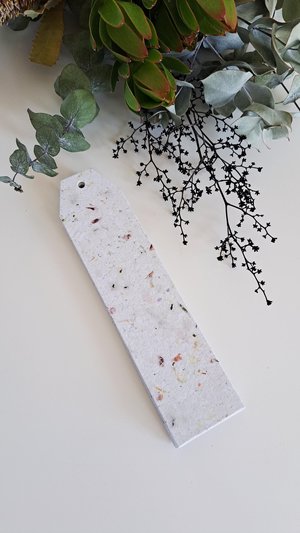 Large tags / labels / bookmarks, handmade recycled paper with botanicals