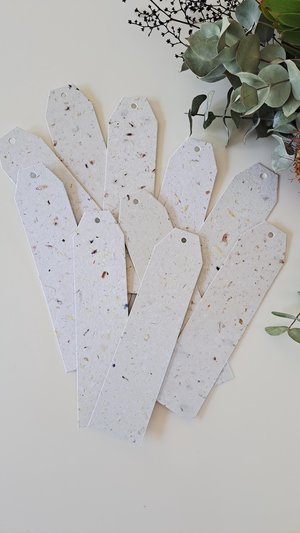Large tags / labels / bookmarks, handmade recycled paper with botanicals