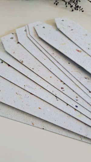 Large tags / labels / bookmarks, handmade recycled paper with botanicals